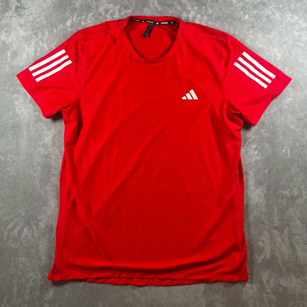 Adidas Running Aeroready Shirt Mens Large Red Short Sleeve 3-Stripes Athletic T